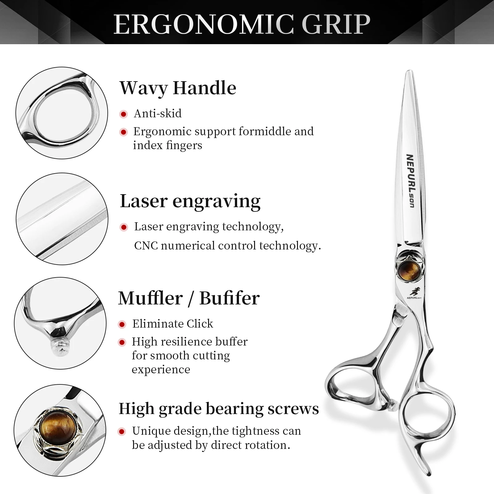 NEPURLSON Hair Scissors VG10 Steel, 6.0inch Hand Made Sharp Scissors Cutting Scissors Hairdressing Shears Barber Scissors