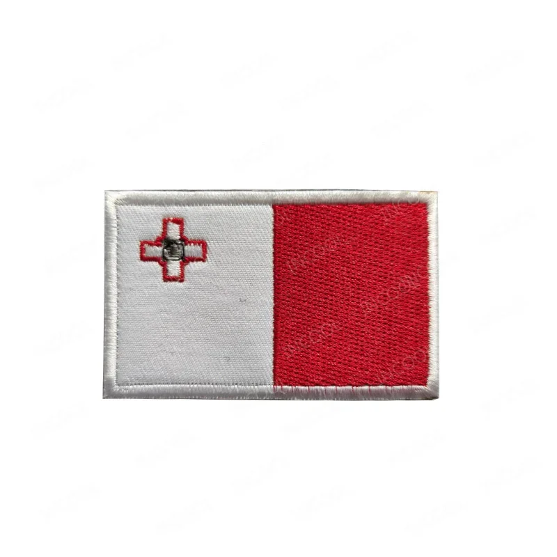 Malta Flag Embroidered Patches Maltese MLT Flags Hook Loop Badges Appliqued For Clothing Backpack Jackets