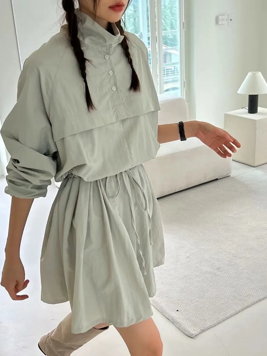 Ele Pure Color Long Sve Dr Faion Feminino Versátil Simples Sle Outono Nova Chegada Chic Commute Nó