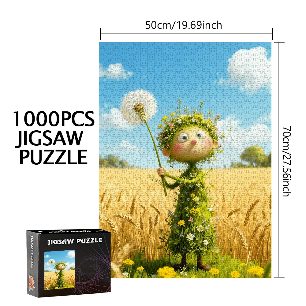 Verspieltes Natur-Feenpuzzle mit Löwenzahn im Weizenfeld, Puzzle für Erwachsene, Fantasy-Thema, geistiges Spiel, Heim- und Freizeitdekoration