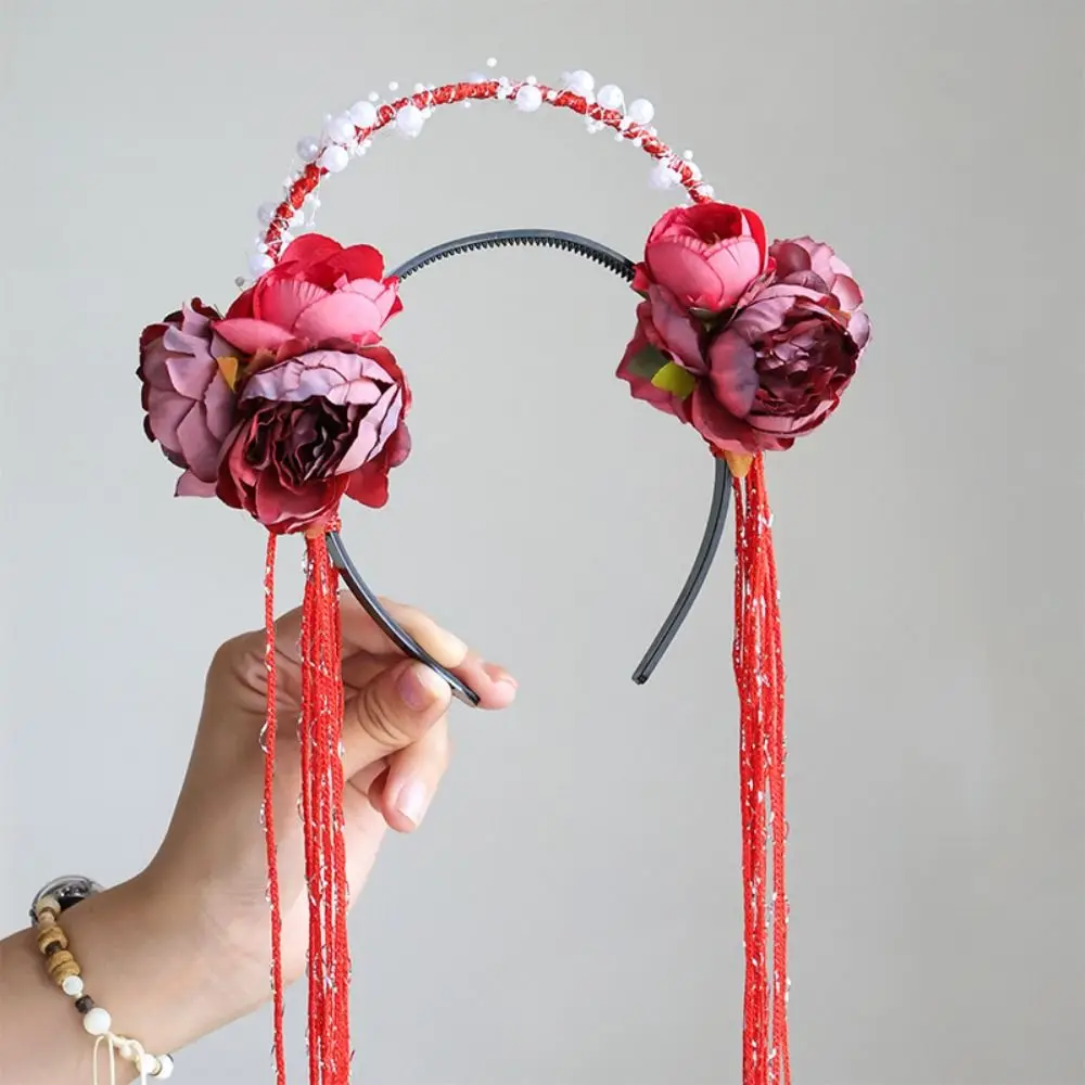 

Kawaii Feather Flower Headband Seven Fairy Pearl Tassel Hair Hoop Chinese Style Bead Hanfu Hair Accessories Girls