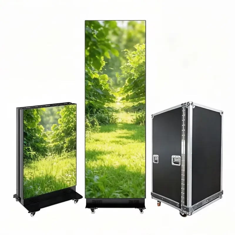 Portable LED Folding Poster Display Stand 4 Wheels Movable Floor Bracket IP54 Waterproof Dustproof for Retail Store
