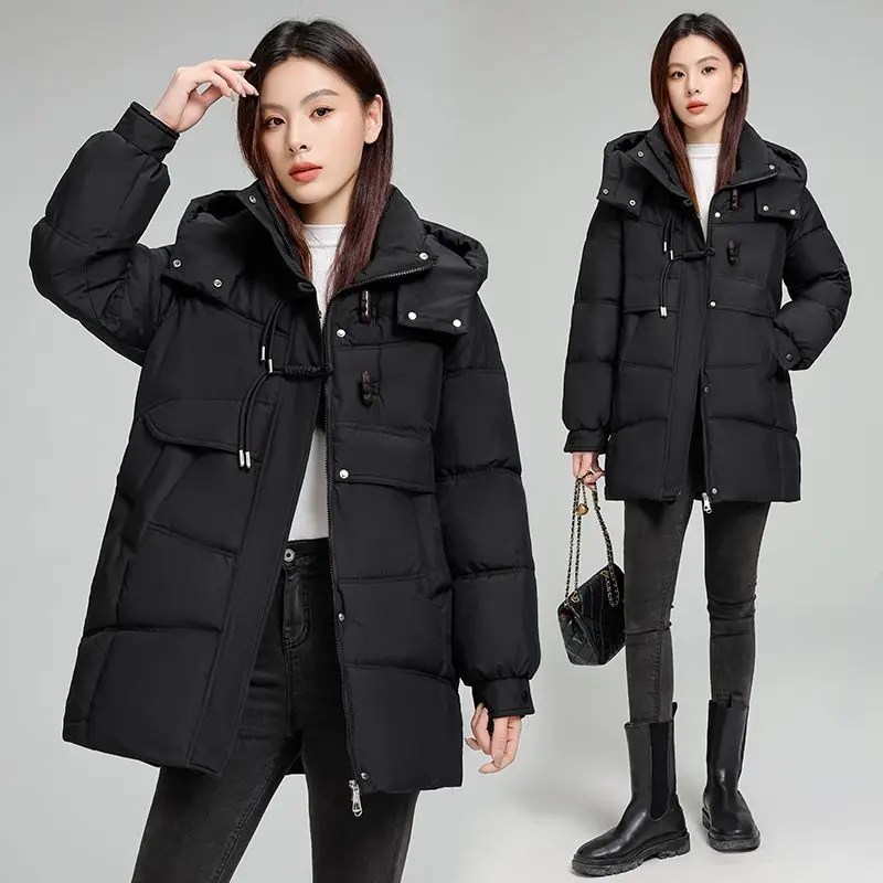 

Женская куртка на хлопковой подкладке с капюшоном, осень-зима 2026, новое длинное пуховое пальто, женские парки, модная верхняя одежда, верхняя одежда в китайском стиле, топ
