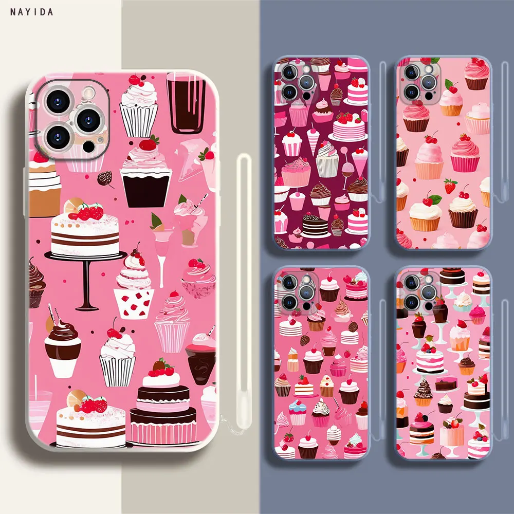 Soft Silicone Phone Case For Apple iPhone 15 14 13 12 11 Pro X XS Max XR Plus Mini Cover Pink cake