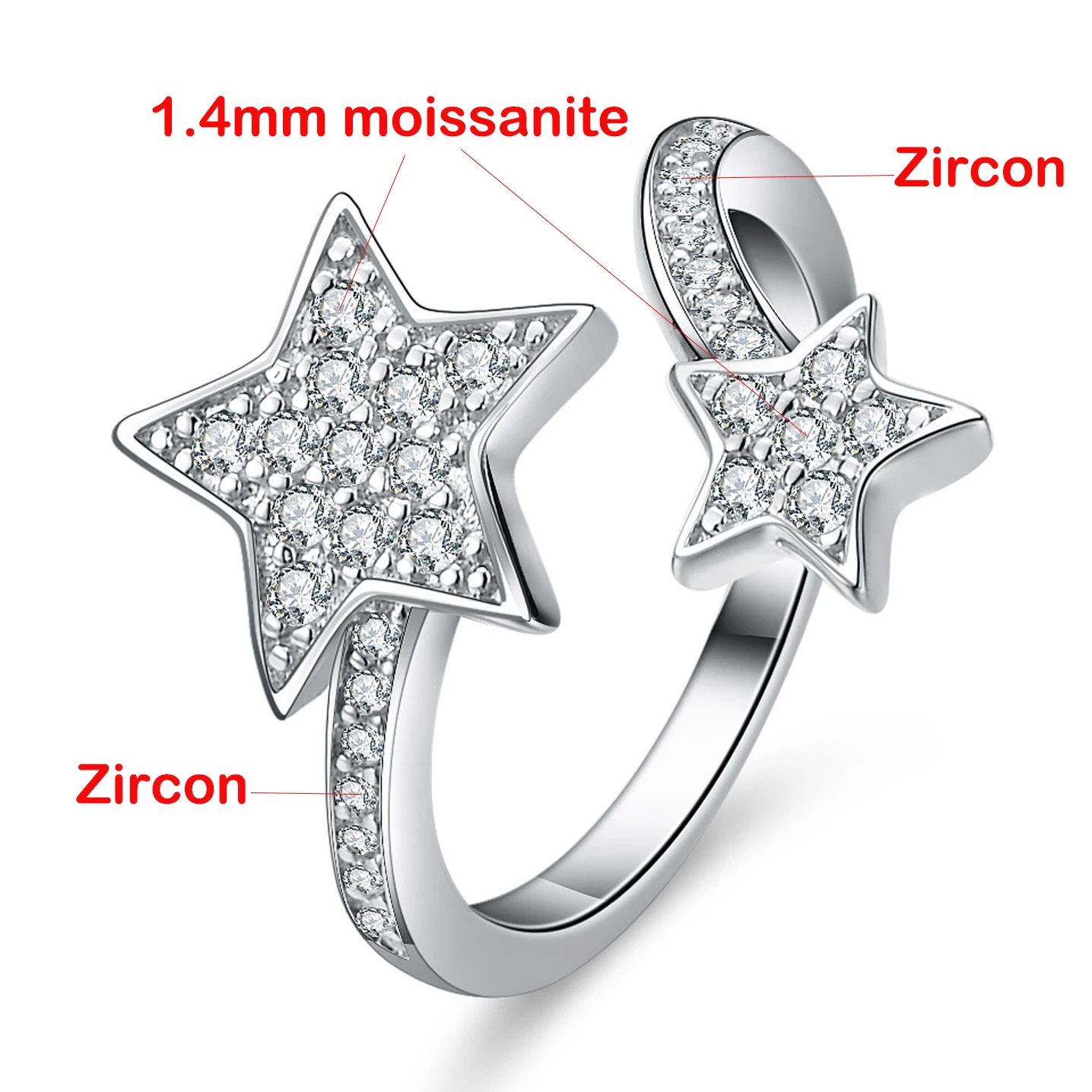 TFGLBU 1CTTW New Double Star Moissanite Ring for Women 100% Full Diamond Genuine 925 Sterling Sliver Sparkly Band GRA Trendy