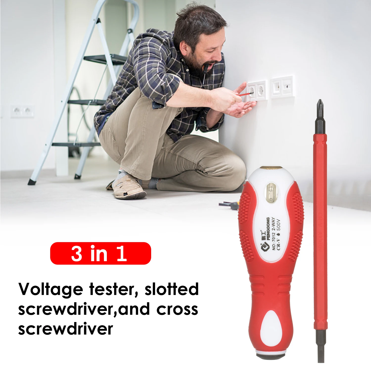 500V Insulated Screwdriver Voltage Tester 2-in-1 Reversible Magnetic Slotted and Cross Screwdriver Electroprobe Multi Screwdrive