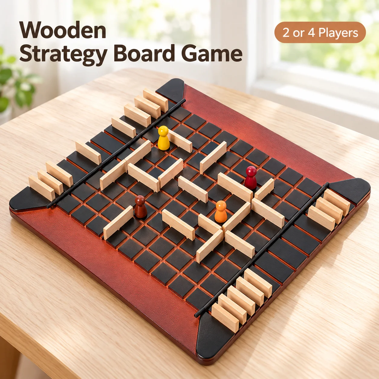 Holz-Strategie-Brettspiel für 2 Spieler, Labyrinth-Wandblockierendes Tischspiel für Kinder, Erwachsene und Familienabende