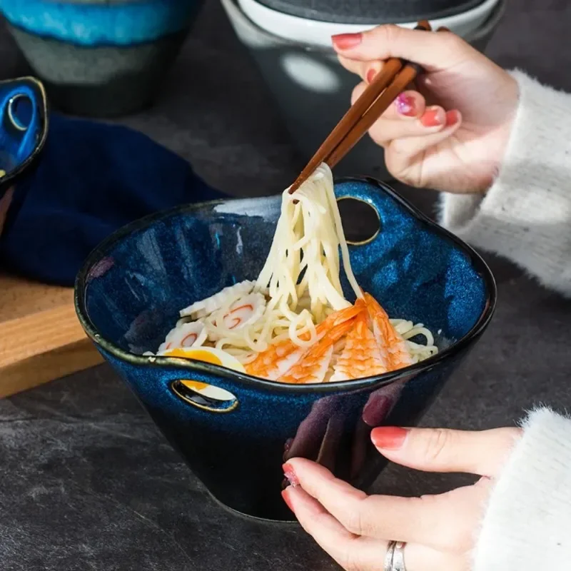 Nordic Style Kiln Variable Glaze Starry Sky Ceramic Tableware Household Fruit Salad Bowl Double-ear Soup Bowl Ramen Bowl