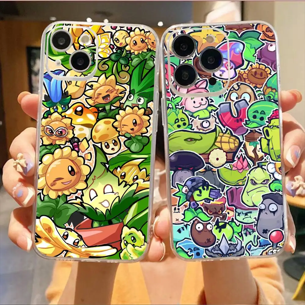 

P-Plants Zombies Game Phone Case For iPhone17,16,15,14,13,12,11 Plus,Pro Max Soft Transparent Cover