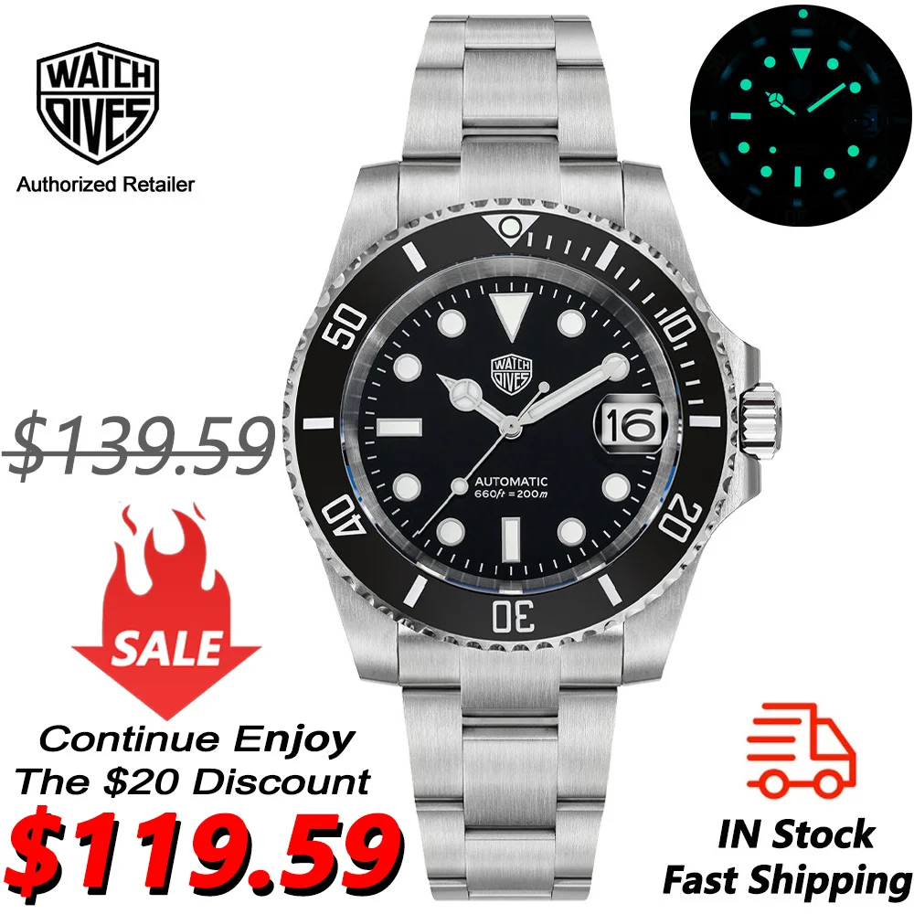 

Watchdives WD5512 Watch NH35 Movement 300m Watches Water Resistance BGW9 Luminous Blue Light Stainless Steel