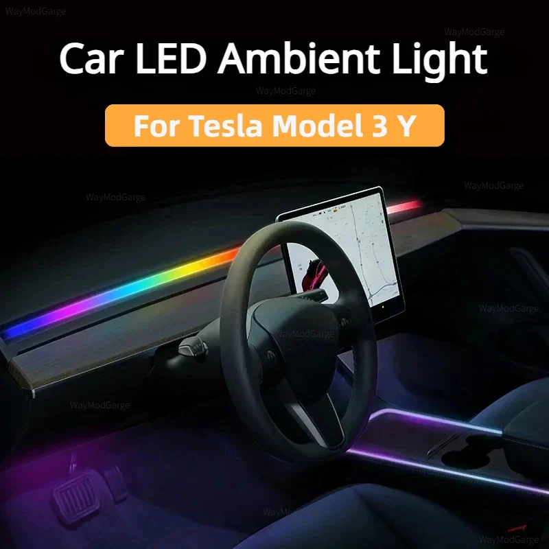 Per Tesla Model 3 Y Luce ambientale per auto con controllo APP Uscita aria automatica Lampada decorativa a LED Cruscotto RGB Symphony Strip Light