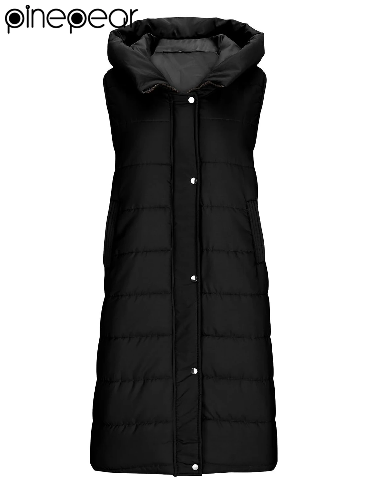 PinePear 2025 Chaleco largo con capucha para mujer, chalecos acolchados sin mangas con cremallera completa, abrigos de moda, chaquetas