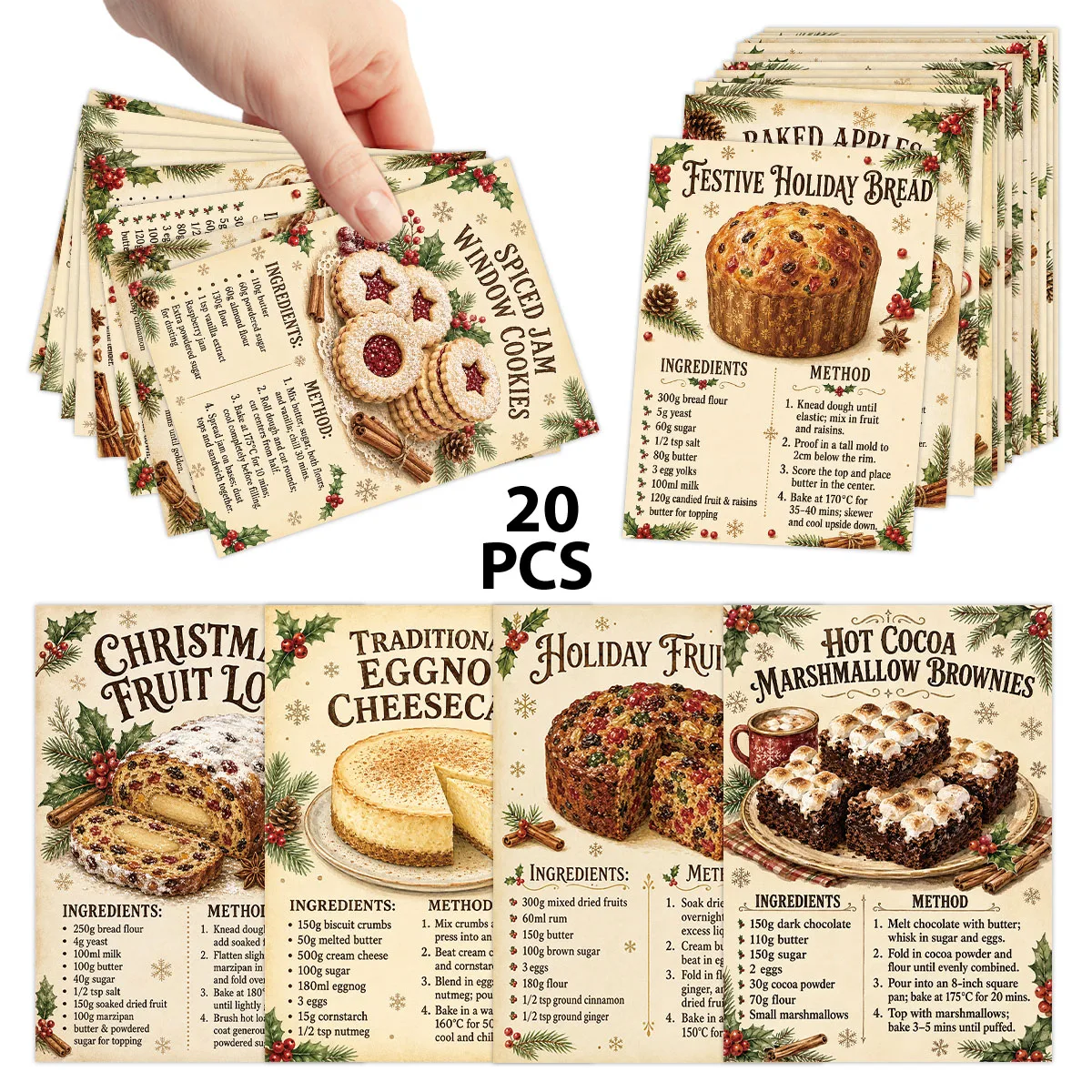 Home Decor Exchange - 20pcs Holiday Christmas Baking Recipe Greeting