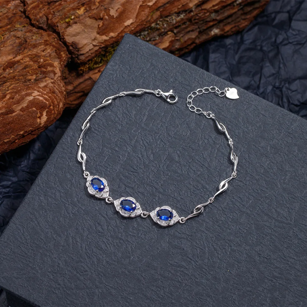 2023 New Fashion Light Luxury 5 * 7mm Oval Sapphire S295 Silver Bracelet for Women