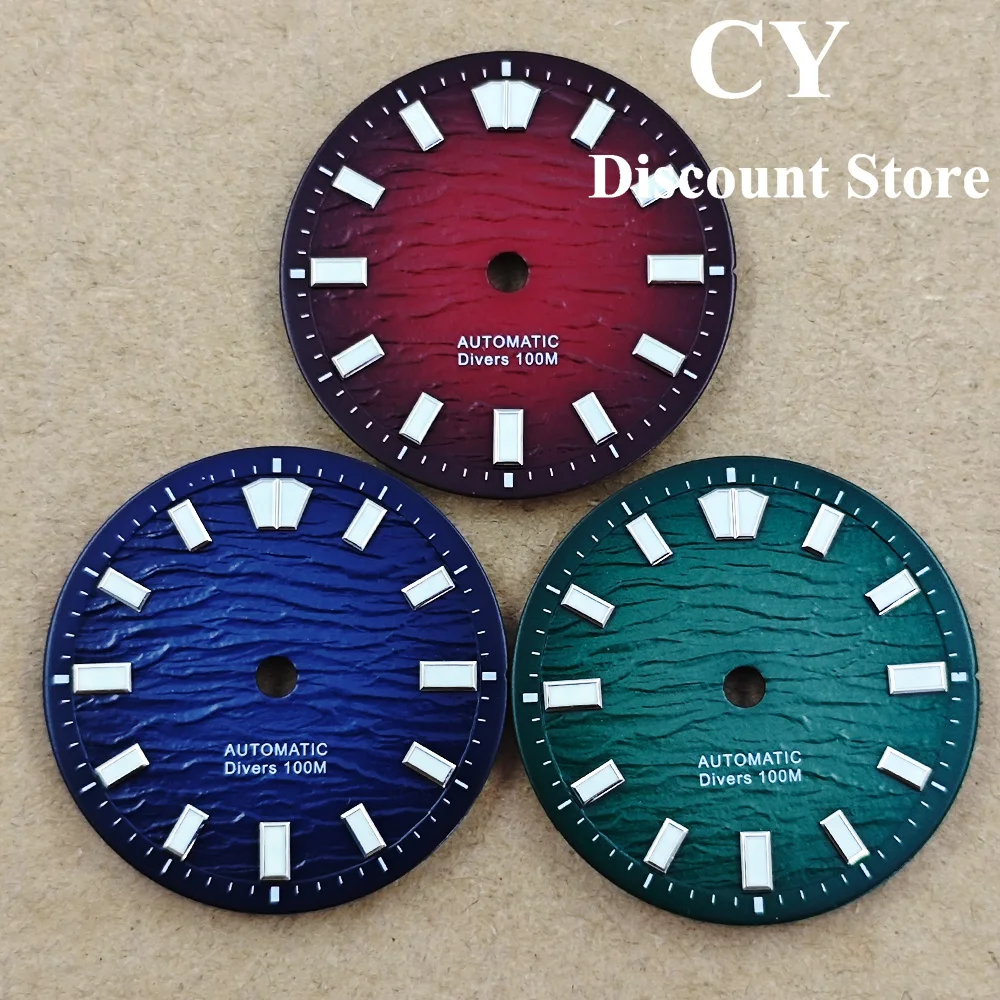 RICHUS Green Blue Red Wave Dive Dial 28.5mm Divers 100M Luminous Stick Markers Fit NH35 YN55 ETA2824 Miyota8215 DG VH31 Movement