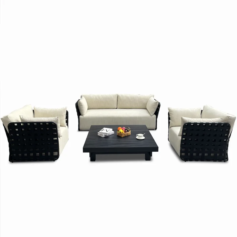 

ZНовая креативная мягкая подушка, алюминиевая мебель, современный садовый диван, плетеный уличный диван из ротанга, SetZ