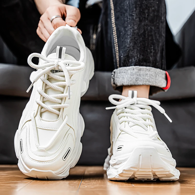 

Spring 2026 New Men's Breathable White Sneakers - Thick-soled Air-cushioned Designer Soft-soled Casual Dad Shoes