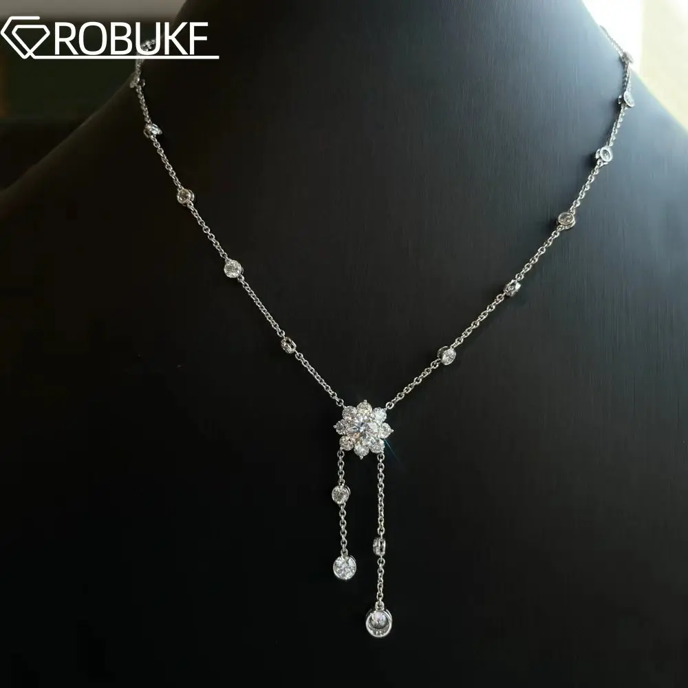 

Sunflower Pendant 1Carat Moissanite Bubble Necklace for Women Diamond S925 Silver Long Tassel Chain Luxury Anniversary Jewelry