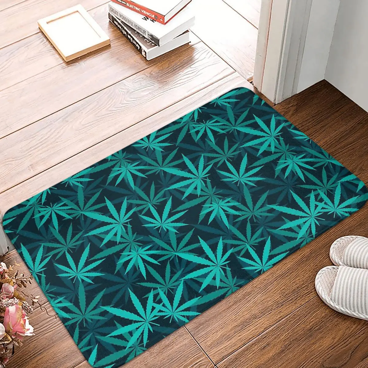 Marijuana Weed Leaf Leaves Bath Mat Green Leaf Patter Doormat Kitchen Carpet Entrance Door Rug Home Decor