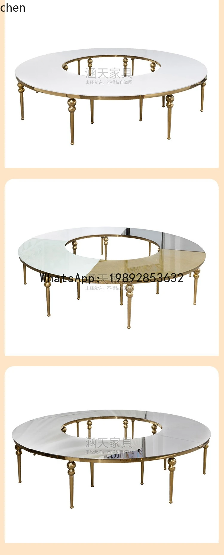 

X7 Gold Stainless Steel Gourd Foot with Tempered Glass Circular Dining Table