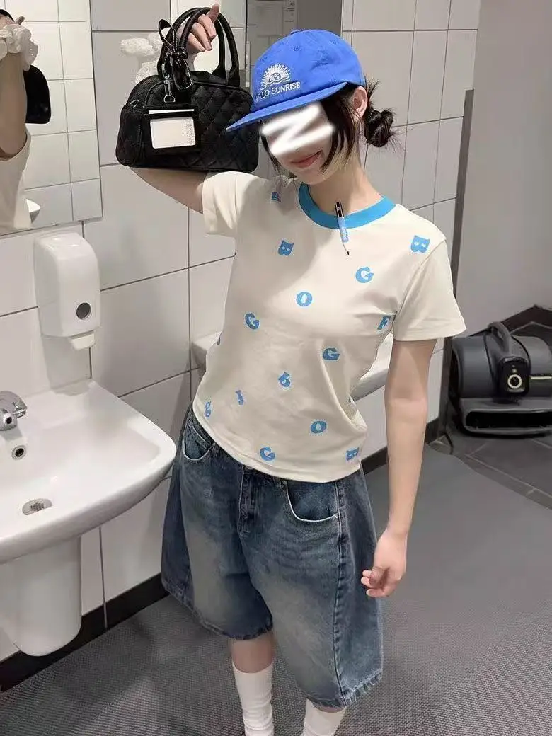 Camiseta con estampado japonés Y2k con letras Wonen, Tops cortos Harajuku de manga corta, ropa de calle, camisetas Grunge Retro americanas