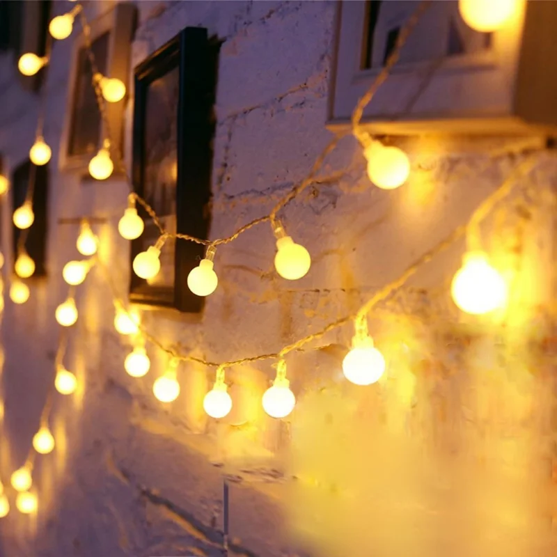 EU Plug LED Ball Garland String Lights Waterproof Outdoor Garden Lamp Christmas Holiday Wedding Party Fairy Lights Decoration