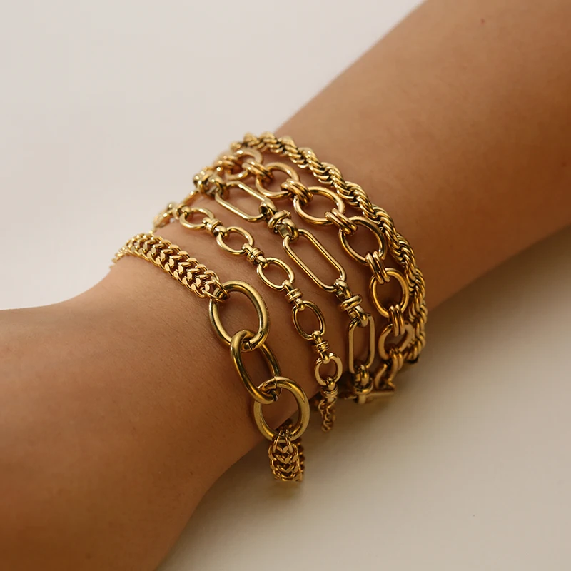 GANPUP 316L Edelstahl Goldene Kette Armreif Minimalistischen Geometrische Metall Armband Wasserdicht Schmuck Männer Frauen Geschenk – Detail 4