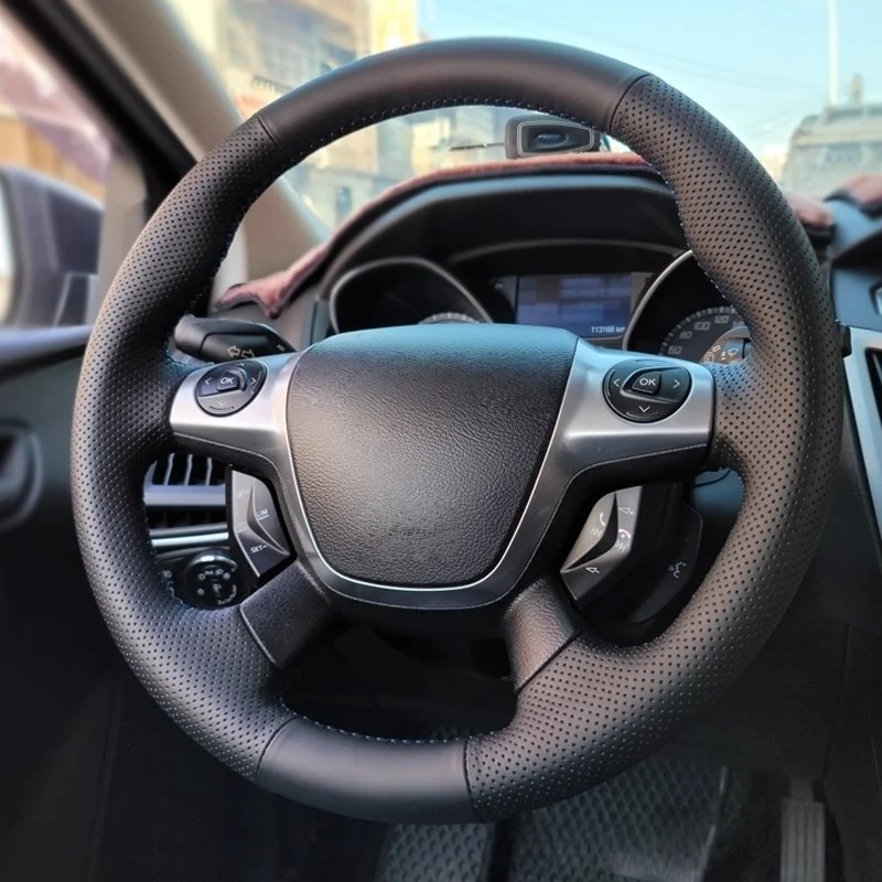 

Custom Car Steering Wheel Braid Cover 100% For Ford Focus 3 2015-2018 Escape C-MAX Ecosport 2018-2019 Kuga 2016 2017-2019
