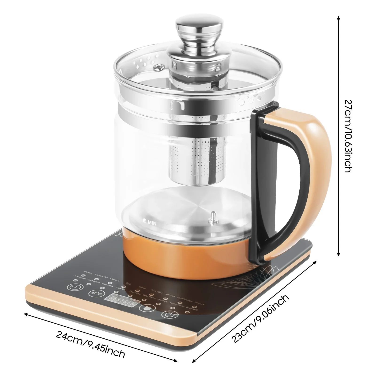 

1.8L Electric Glass Kettle, 800W Portable Electric Health Pot with Infuse with Temperature Control & 18 Smart Programs