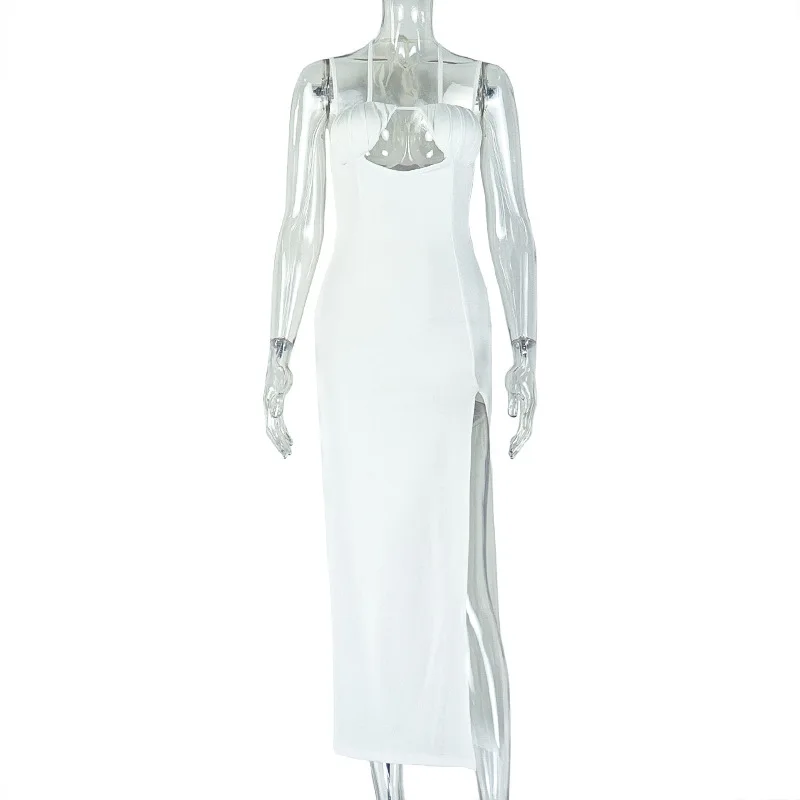 STILVOLLE DAME Cut Out Maxi Kleid 2025, Sommer Frauen Spaghetti Strap Backless Bodycon Sexy Club Party Hohe Split Vestidos De Festa