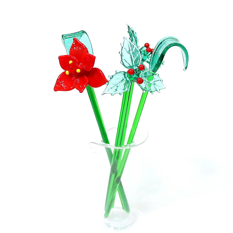 

Mini Murano Glass Flower Ornaments Creative Lucky Leaf Christmas Decoration Wedding Favors Gifts Home Table Vase Decor Supplies