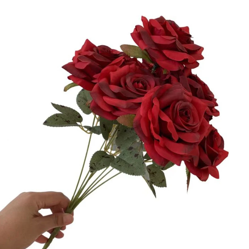 باقات ورود ماسية صناعية ، زهور مزيفة ، عقد زهور ، مشهد زفاف ، غرفة عرض ، ديكور منزلي ، حفلة ، هدايا ، باقة واحدة ، 9 رؤوس #6
