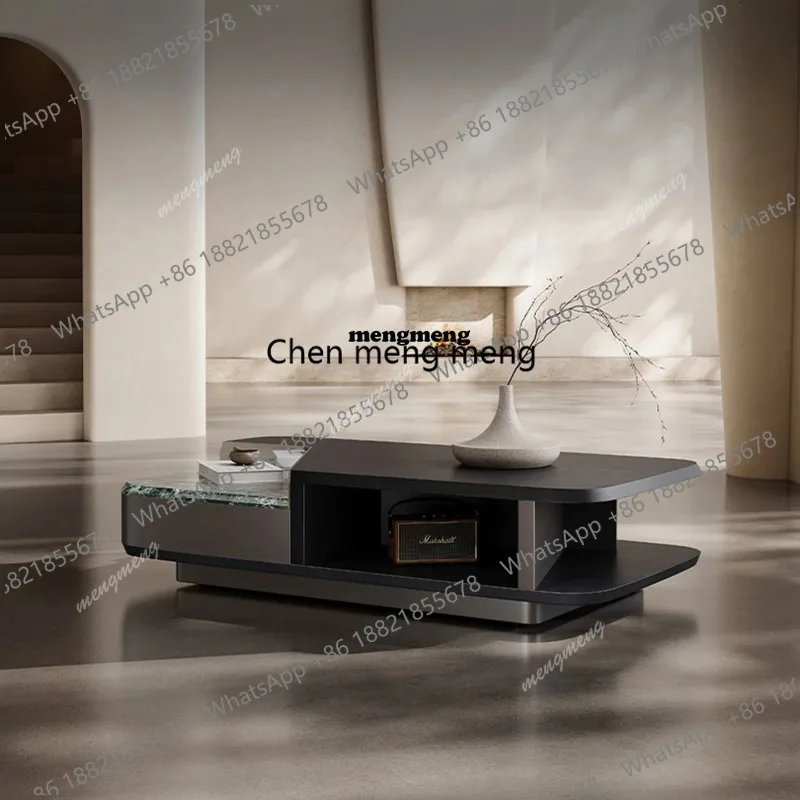 

Минималистичный современный журнальный столик из нержавеющей стали с зеленым мрамором, прямоугольный, дизайнерский, премиум-класса, для гостиной.