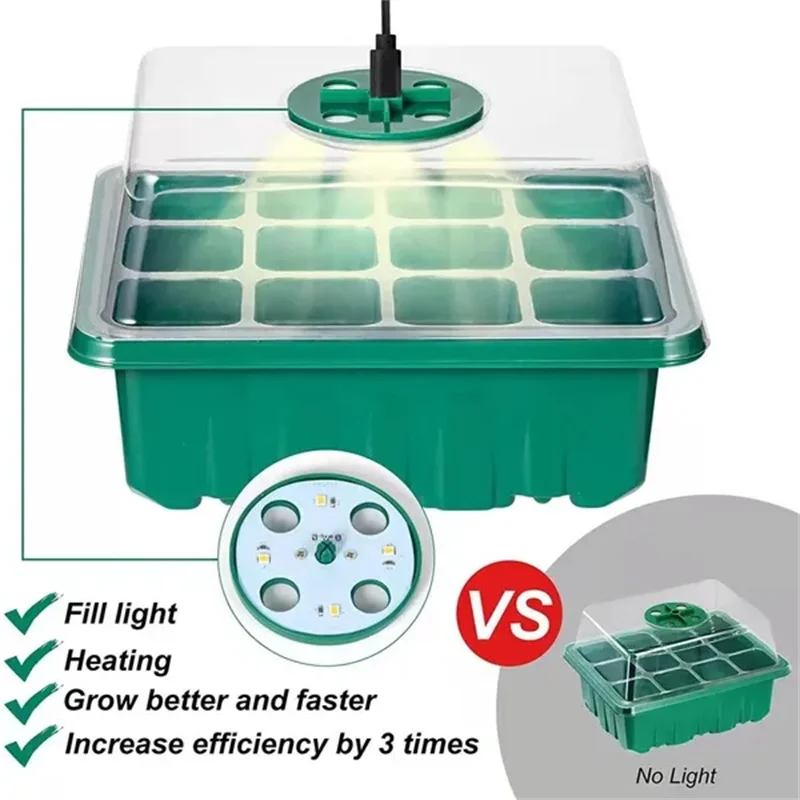 New Plant Trays Greenhouse Growing Lamp LED Light Nursery Pots Growing Cells Humidity Box Adjustable Greenhouse Germination Kit