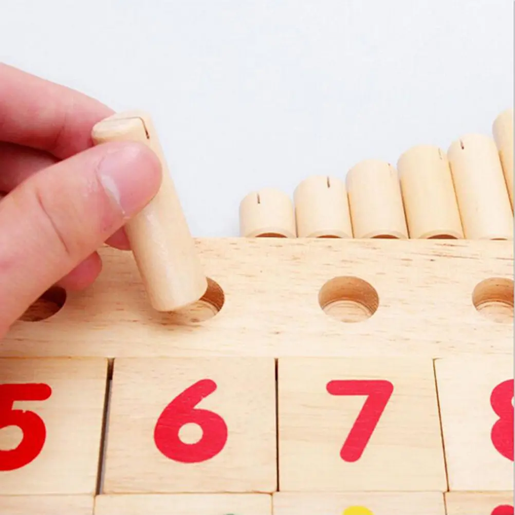 Gioco di conteggio in legno per l'insegnamento della matematica, aiuto didattico per bambini, blocchi numerici in legno di gomma fatti a mano per l'apprendimento dei numeri.
