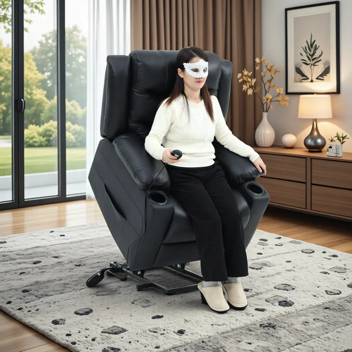 Triple Motor Dark Brown Recliner Chair With Large Power Lift Heat Massage Extended Footrest For Seniors USB Ports Included