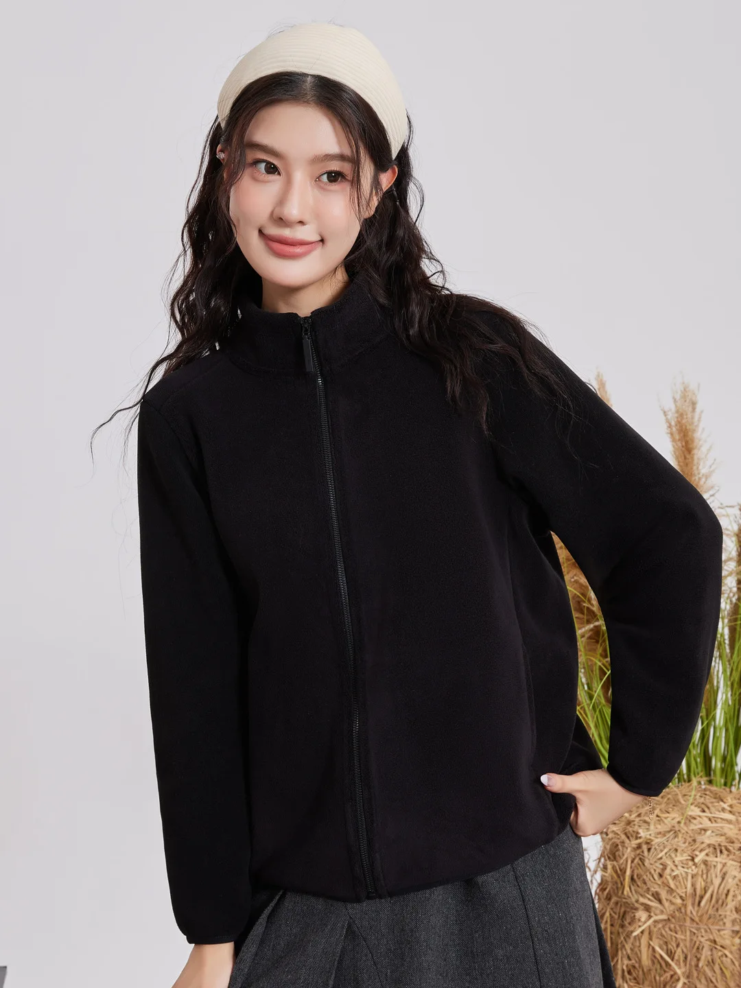 플리스 스웨트셔츠 모자 없음 여성용 로맨스 여름 초가을 자외선 차단 핏 도시 레저 미니멀리스트 패치워크 패턴 카와이