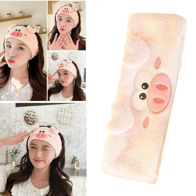 

652F Piggy Plush Headband Wash Face Girl Absorbent Hairband for Shower Face Washing