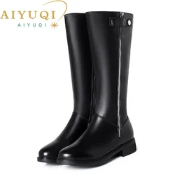 AIYUQI 2024 New Women Winter Boots Genuine Leather Big Size 41 42 43 Wool Long Boots Women Zipper Riding Boots Women