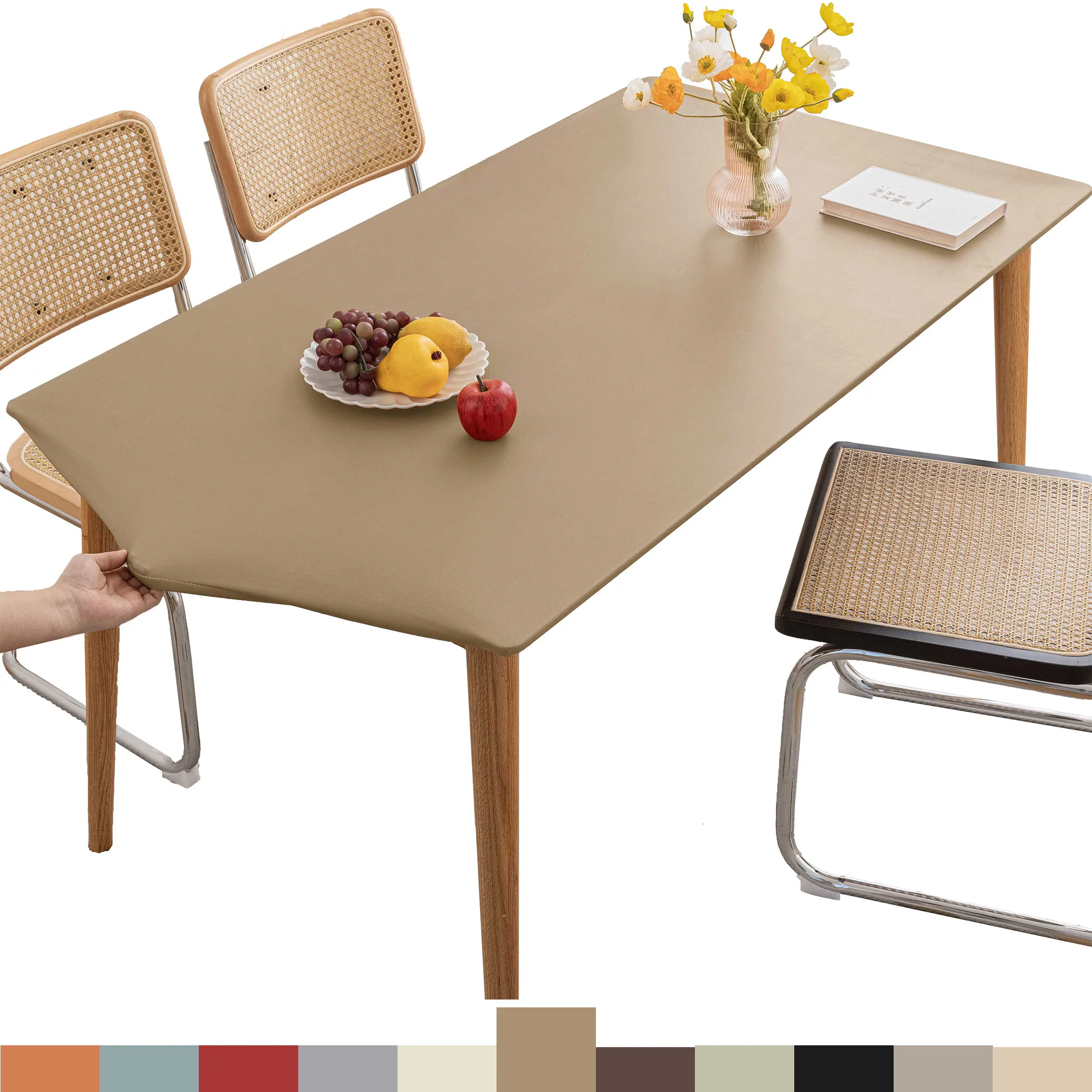 1PCS leather elastic Table cover,Milk coffee color waterproof&oilproof tablecloth,Dinning table protector