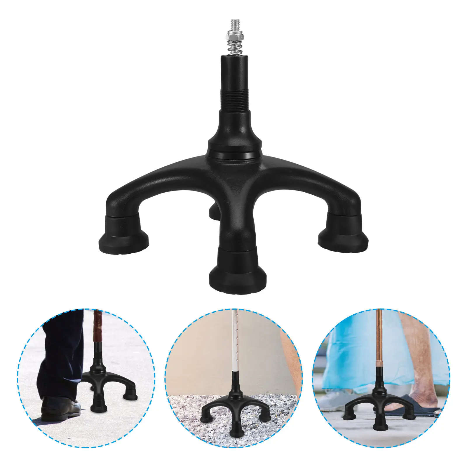 

Quad Cane Four-Point Base Replacement Non-Slip Rotatable Walking Stick Tips Stable Crutch Foot Pads Accessories for Elderly Cane