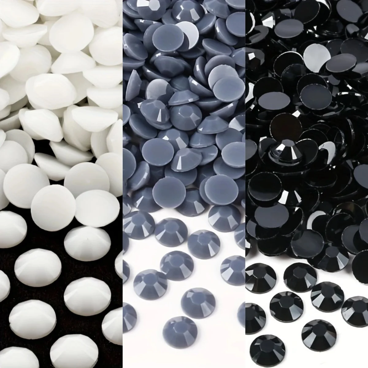 Harzgelee, blickdicht, solide Strasssteine, Weiß, Grau, Tiefschwarz, 4 mm, 2500 Stück, nicht Hotfix, flache Rückseite, für Nagelkunst, Kleidungsstück, Dekoration, DIY