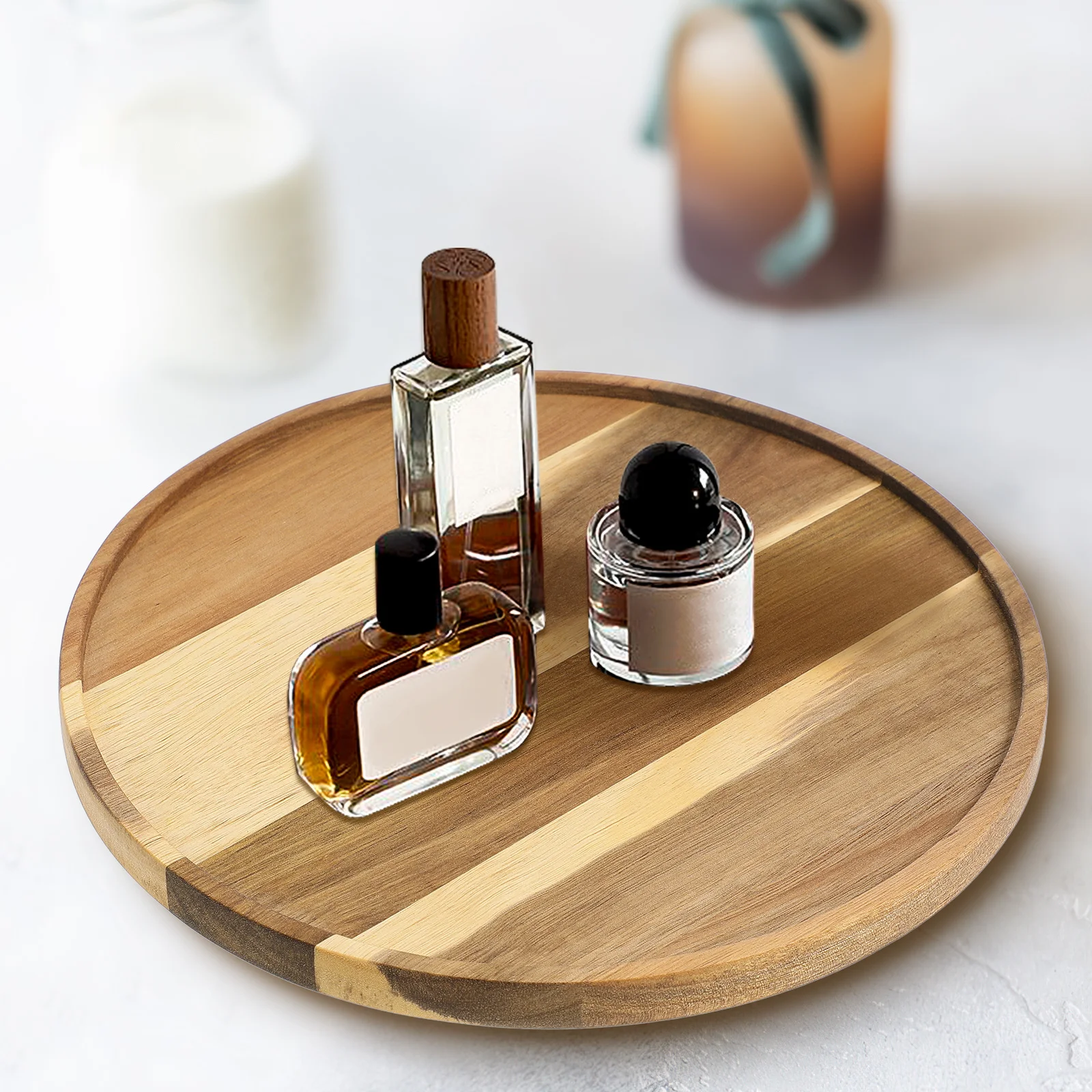 

Large Round Wood Tray with Rotating Base for Desserts Bread Breakfast Home Cafe Restaurant Table Top Decorative Serving Solution