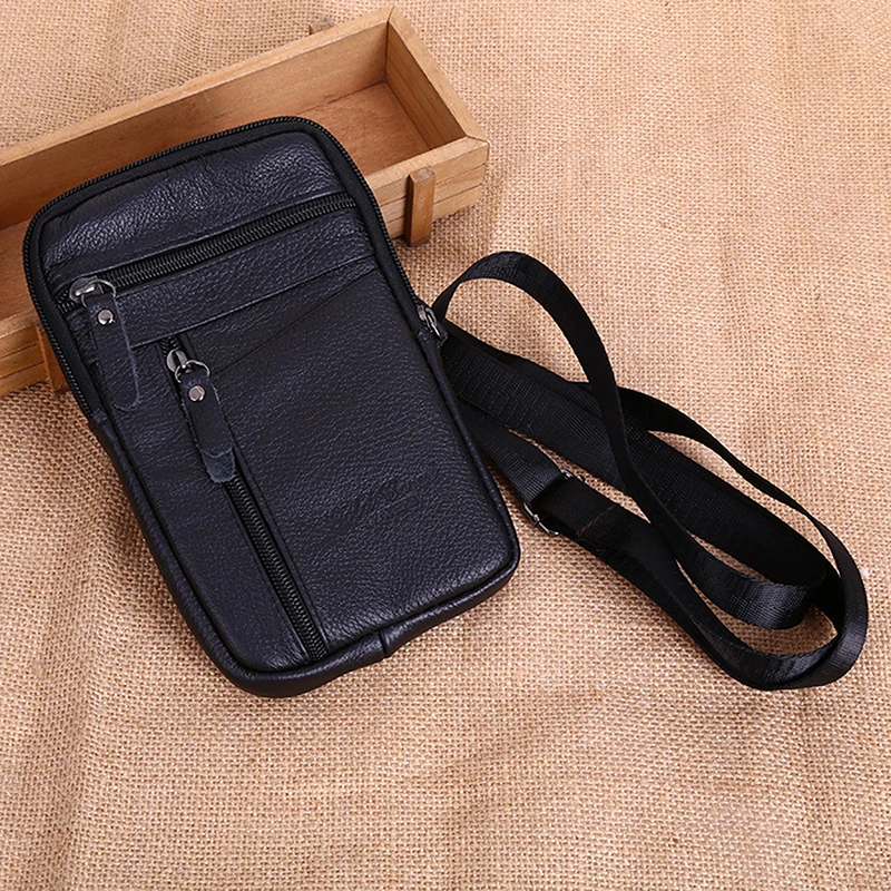 Leather Waist Bag Men's Mobile Phone Bag Waterproof Wearing Belt Luxury Bag Outdoor Sports One Shoulder Small Bag Shoulder Bag