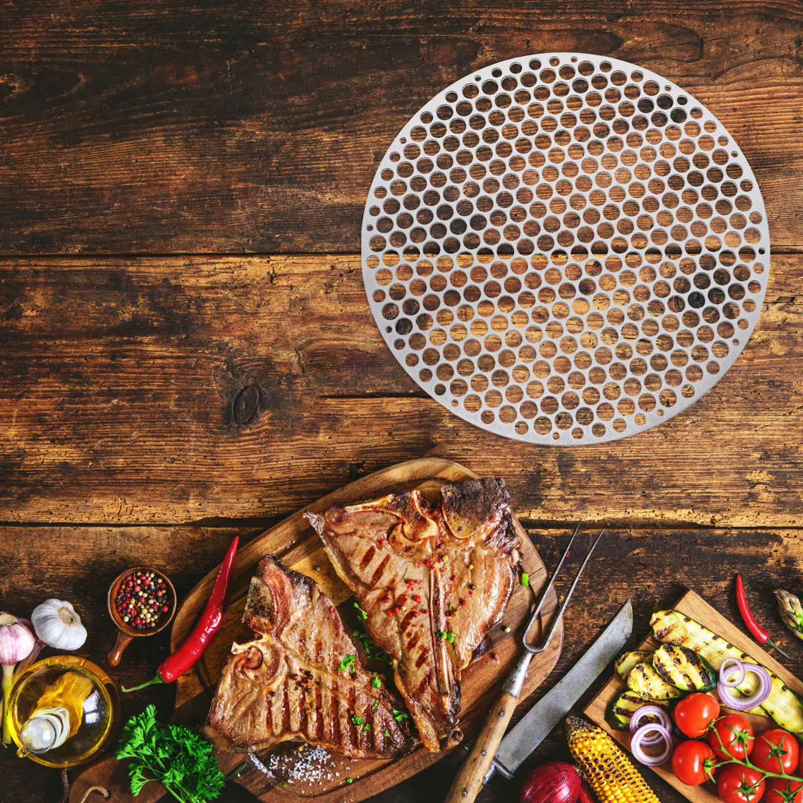 Rejilla Redonda de Acero Inoxidable Premium para Asar a la Parrilla, para Barbacoa, Tostar Tocino, Filetes, Salchichas, Patatas, Camping, Picnic, Barbacoa