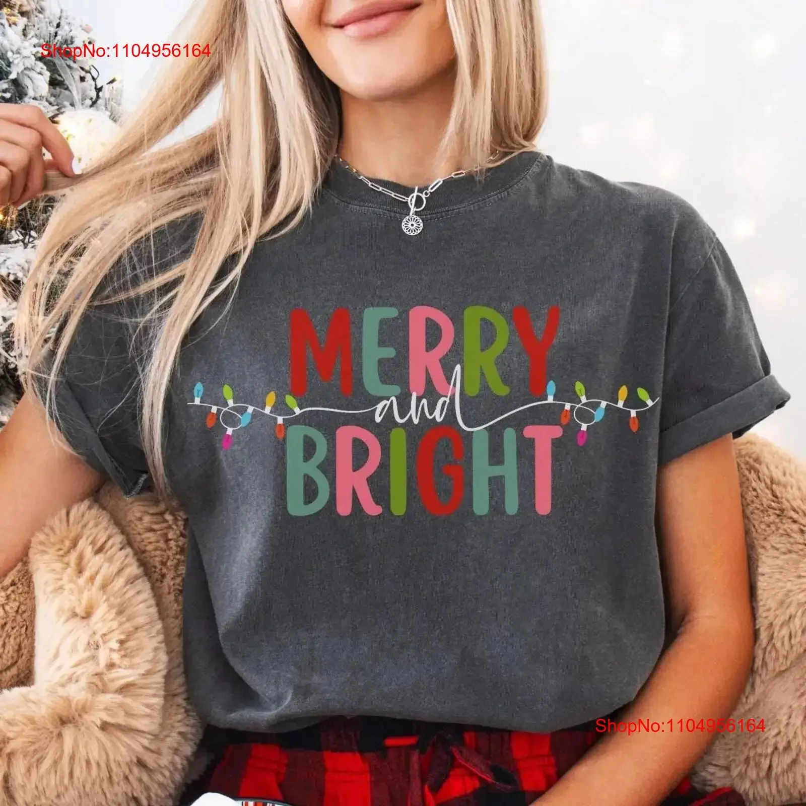 Merry and BrighT T Shirt Christmas Family Trendy SweaT for Women vintage Washed Unisex homme Casual Stretched fashion