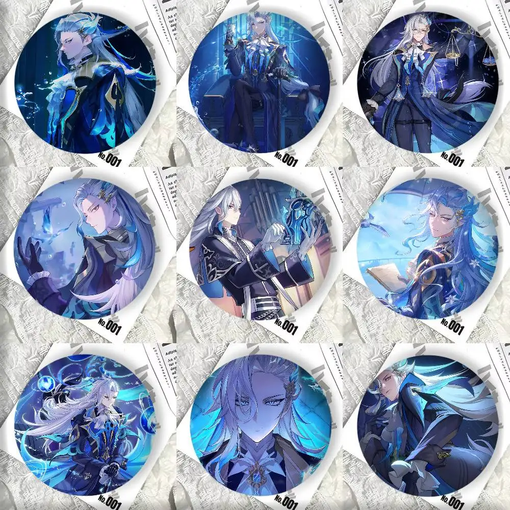 Game Genshin Impact Neuvillette Badge Tinplate Round Laser Brooch Clothes Backpack Accessories Lapel