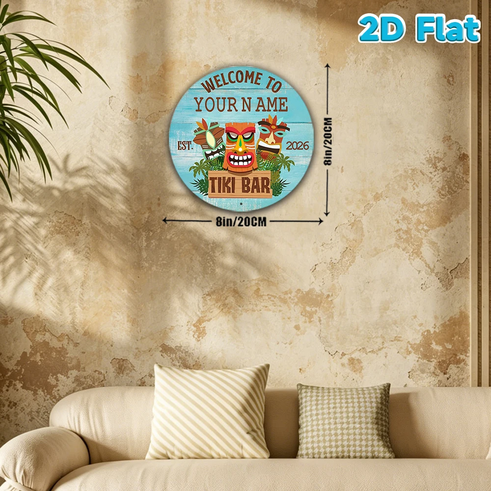 Custom Name & Year Tiki Bar Round Metal Sign Tiki Mask and Palm Decor Plaque for Backyard Patio Beach Wall Art view 6