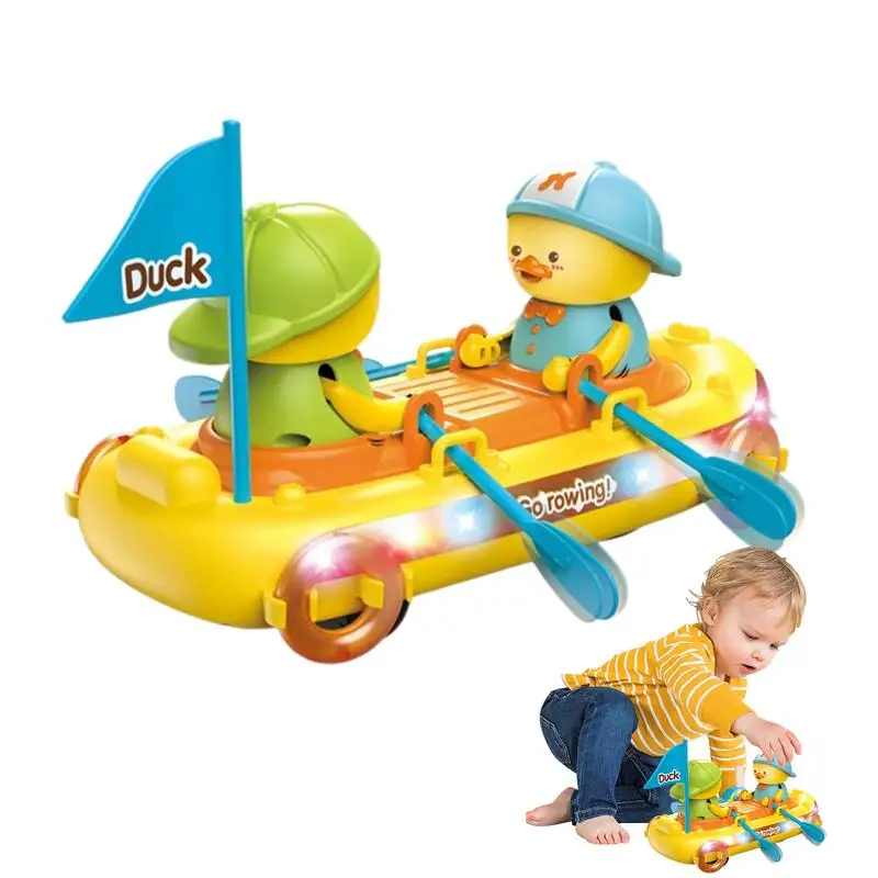 Electric Bump Toy Duck Boat Moving Gears Toy Battery Operated Sensory Development Toy Bump & Go Action Toy With Light Music For