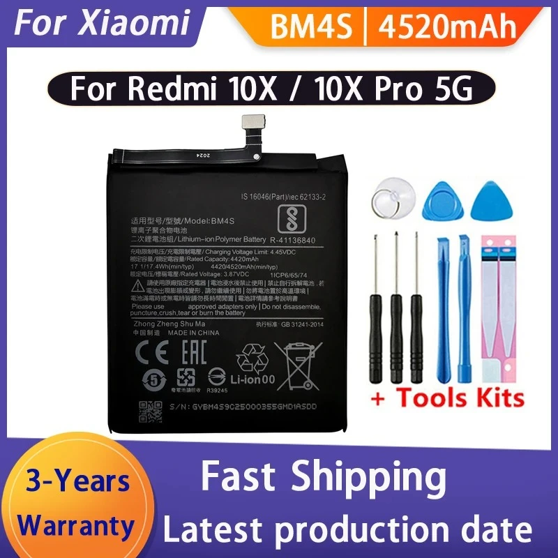 NEW BM4S 100% 4520mAh For Redmi 10X 5G / Redmi 10X Pro 5G Replacement Phone Battery Batterie Bateria Batterij+Tools